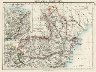 Antique Map Of Rumania Romania Bosporus Johnston 1892