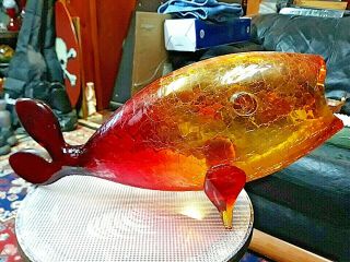 Blenko Mega Rare 16 " Amberina Crackle Glass Fish Terrarium Stunning