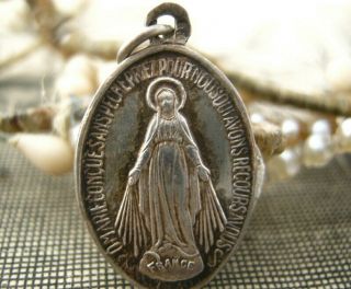 Miraculous Medal Of The Virgin Antique Sterling Silver Religious Medal Pendant