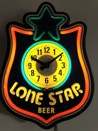 Vintage Lone Star Beer Light Clock Neon - Look Very Good Shape Rare Design
