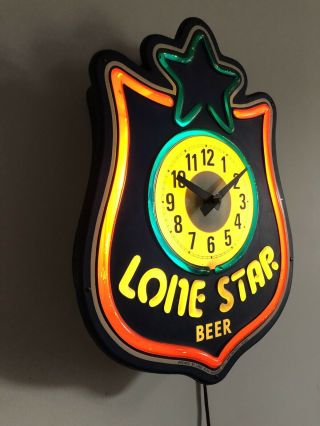 Vintage Lone Star Beer Light Clock Neon - Look Very Good Shape Rare Design 2