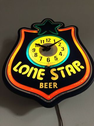 Vintage Lone Star Beer Light Clock Neon - Look Very Good Shape Rare Design 3