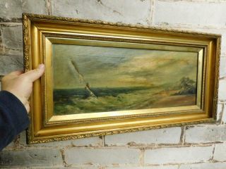Really Old Painting Oil On Canvas Seascape Signed C W Riggott
