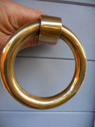 Vintage Large Polished Brass Door Pull Ring Handle,  Bolt Architectural Hardware