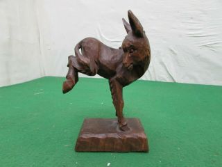 Vintage Anri Style Hand Carved Wooden Bucking Donkey Figure