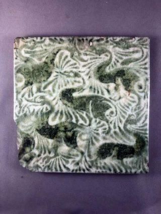 Rare William De Morgan Merton Abbey Fantastic Ducks Ceramic Tile (155x155mm) [ 3]