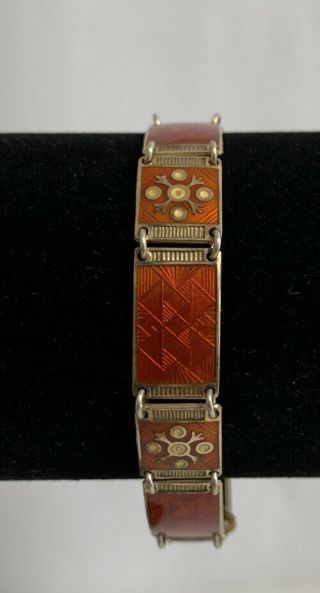 Rare Vintage Bernhard Meldahl Sterling Silver Orange Enamel Bracelet Norway 14