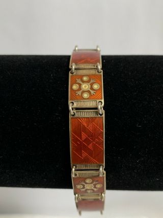 Rare Vintage Bernhard Meldahl Sterling Silver Orange enamel bracelet Norway 14 3