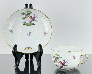 Herend Rothschild Bird Pastels Tea Cup & Saucer & Rare