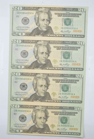 Rare Uncut Sheet - 2006 $20.  00 - Choice Unc - Never Cut By The Treasury 484