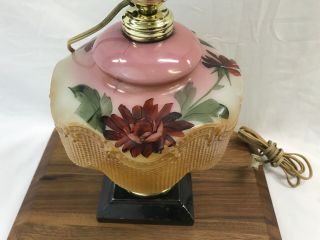 Rare Hexagon Fringe Vtg Antique Hand Painted Milk Glass Gwtw Oil Lamp Converted