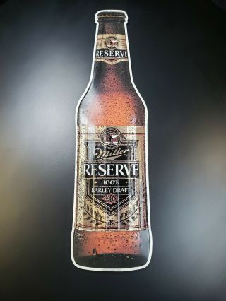 Miller Reserve Beer Bottle Metal Beer Advertising Sign - Rare -