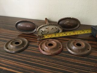 Victorian Metal Door Knobs Handles Oval Antique Old With Plates X 3 Need Restore