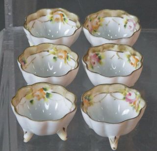 6 Antique Nippon Hand - Painted Eggshell Porcelain 3 - Footed Open Salts 1.  5”w 1”h