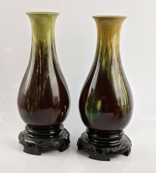 Chinese Foochow Fujian Lacquer Vases In Flambe Sang De Boeuf Style C20th Fuzhou