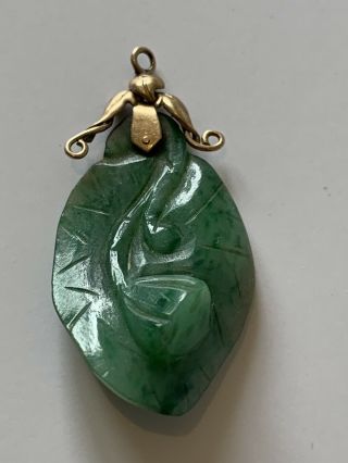 Antique Apple Green Jade Pendant 9ct Gold Pendant For Necklace Fob Charm