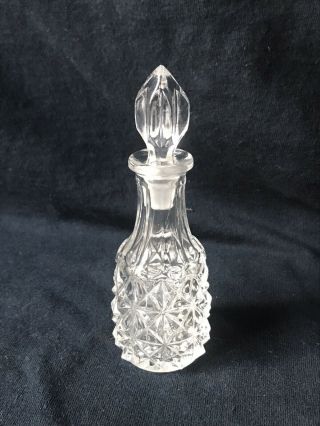Vintage Cut Crystal Perfume Bottle W/ Dauber Stopper Heavy Thick Vial Rare