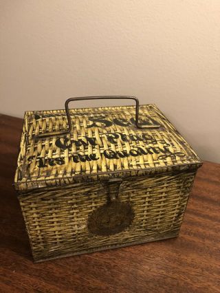 Vintage Patterson’s Seal Cut Plug Tobacco Tin Hinged Basket Style Cool Rare