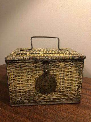 VINTAGE PATTERSON’S SEAL CUT PLUG TOBACCO TIN HINGED BASKET STYLE COOL RARE 2
