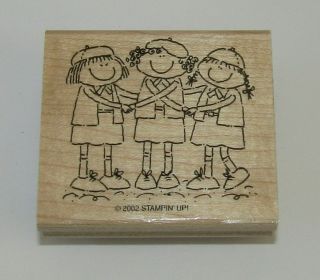 Girl Scouts Troop Rubber Stamp Stampin Up Rare Wood Mounted Holding Hands