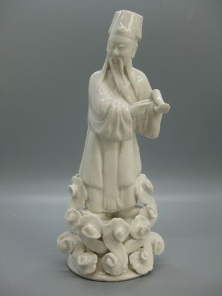 Fine Old Antique Chinese Blanc De Chine Porcelain Fuk Immortal Statue Signed