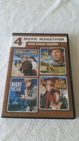 4 Movie Marathon James Stewart Westerns 2 - Disc Dvd Set Night Passage,  Rare Breed