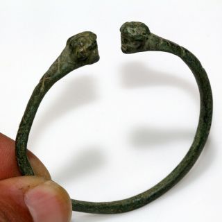 Very Rare Ancient Roman Bronze Bracelet With Human Heads Circa 100 - 300 Ad