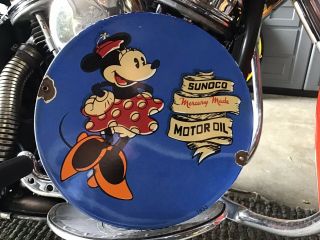 Rare Vintage Porcelain 1933 Sunoco Motor Oil Sign Disney Ford Harley Chevy Dodge