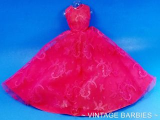Barbie Doll Sized Red Lace Dress / Gown Vintage 1960 