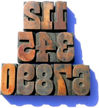 Letterpress Wood 2 5/16 " Art Deco Style Numbers 11pcs Rare Typeface