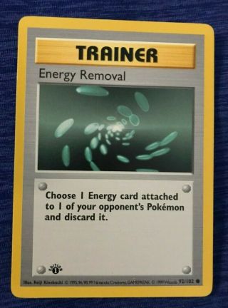1999 Pokemon Base Set 1st Edition Shadowless Energy Removal English Card Rare D