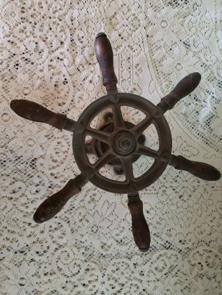 Rare Vintage Ship Steering Wheel 6 Spoke 12 1/2 " Steel Wood Nautical Boat Decor