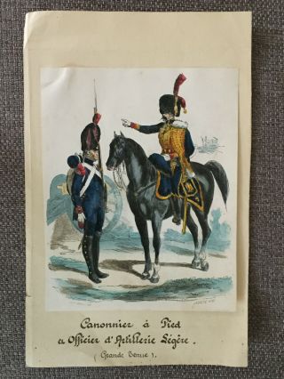 Rare Gravure De Lacoste Ainé Du 1er Empire - Canonnier Et Artillerie - Réhaussé