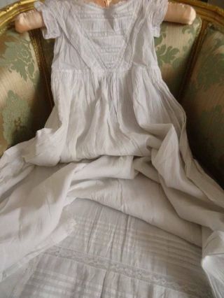 An Antique Victorian Embroidered & Valenciennes Lace Christening Gown