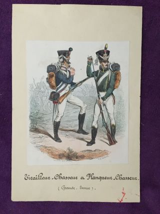 Rare Gravure De Lacoste Ainé Du 1er Empire - Tirailleurs Et Chasseurs - Réhaussé