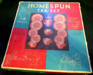 Rare Jeannette Depression Glass Pink Homespun Hard To Find Boxed Child 