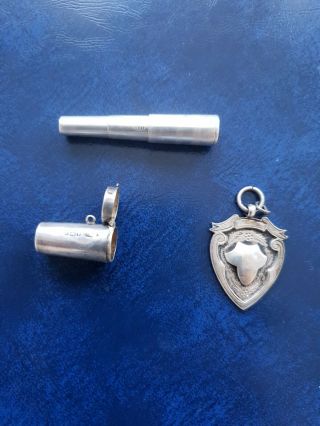 Antique Sterling Silver Cheroot Holder With Case And Silver Fob
