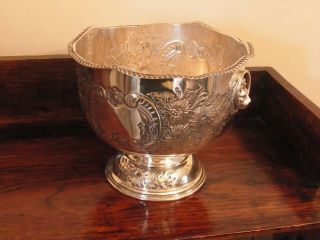 Antique/vintage Silver Plated Ice Bucket/wine Cooler Lion Head Handles Floral