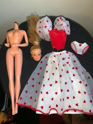 Barbie Vintage " Loving You Hearts " Dress Doll Outfit With Broken Doll