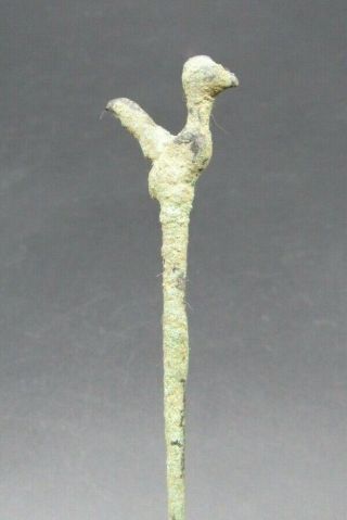 Ancient Greek Bronze Dress Pin With Bird Finial