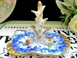 George Jones Ring Holder Flow Blue With Gold Gilt Work Painted Floral Rose 1920s