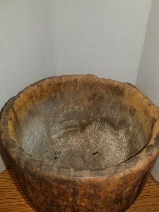 Rare Early Antique Handmade 18th C Primitive Wood Bowl Footed Mortar 2