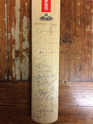 India Cricket Test Team 1985 Signed Mini Bat Rare