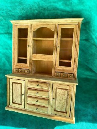 Vintage Dollhouse Miniature Wood China Cabinet/hutch,  Oak
