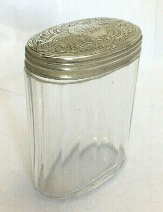 Victorian Antique Sterling Silver Glass Dressing Table Jar 1889