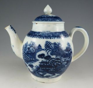 Antique Pottery Pearlware Blue Transfer Boatman & Cross Teapot Bovey? 1810