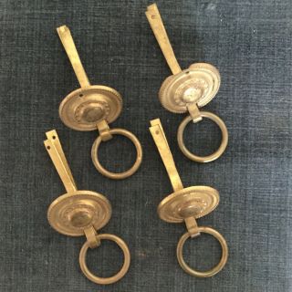 Brass Cabinet Handles Pressed Plate Ring Pulls Georgian Antique Set Of 8