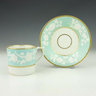 Antique Royal Crown Derby Porcelain Turquoise Glazed Cup & Saucer - Early