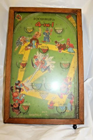 Antique Poosh - M - Up Jr.  Baseball Themed Pinball Game