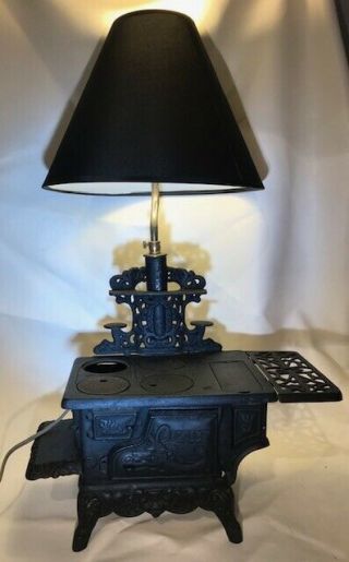 Rare Antique Salesman Sample Of Cast Iron Stove Lamp By Crescent